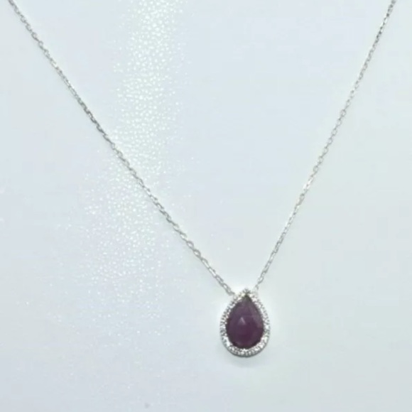 Silver Ruby & Cz(2.15ct) Necklace (~length 18inches) (~weight 2.7g) - Picture 2 of 2